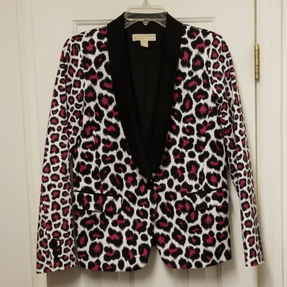 Michael Kors Leopard Black and Pink Blazer